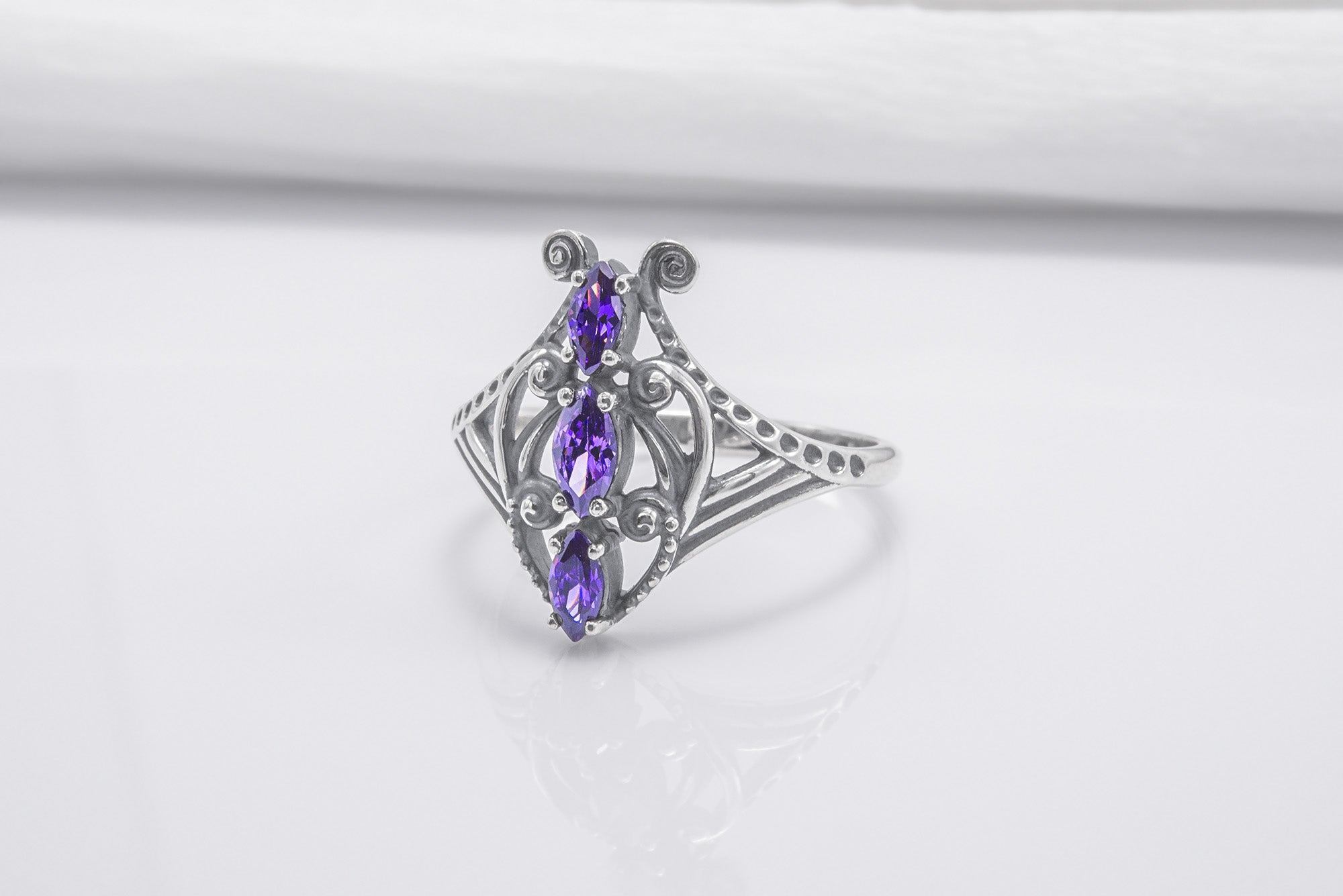 Sterling Silver Butterfly Ring with Purple Gems, Handmade Fashion Jewelry - vikingworkshop