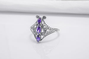 Sterling Silver Butterfly Ring with Purple Gems, Handmade Fashion Jewelry - vikingworkshop