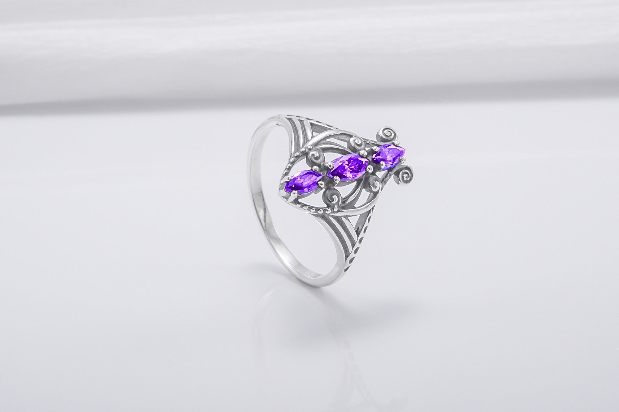 Sterling Silver Butterfly Ring with Purple Gems, Handmade Fashion Jewelry - vikingworkshop