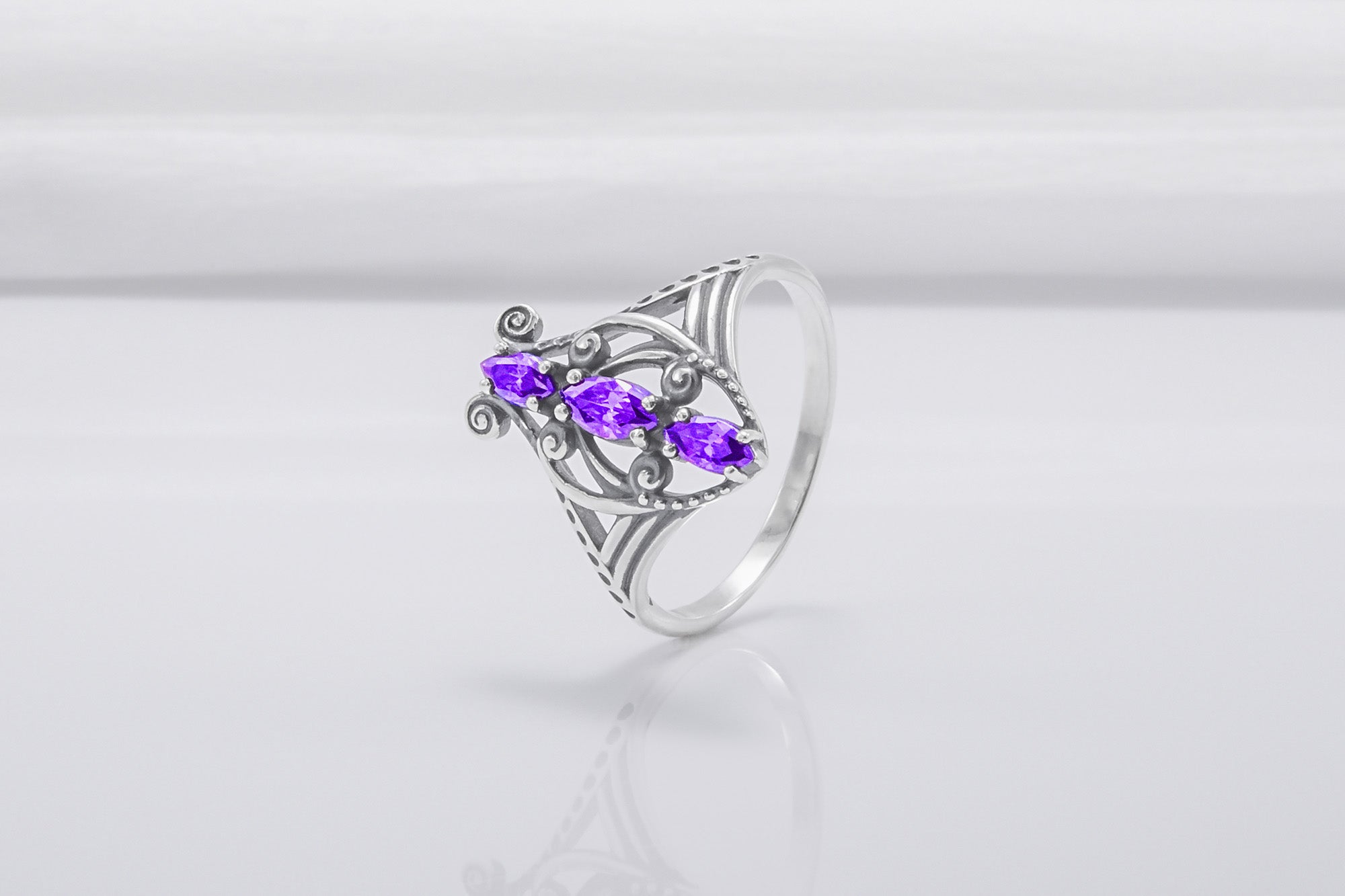 Sterling Silver Butterfly Ring with Purple Gems, Handmade Fashion Jewelry - vikingworkshop