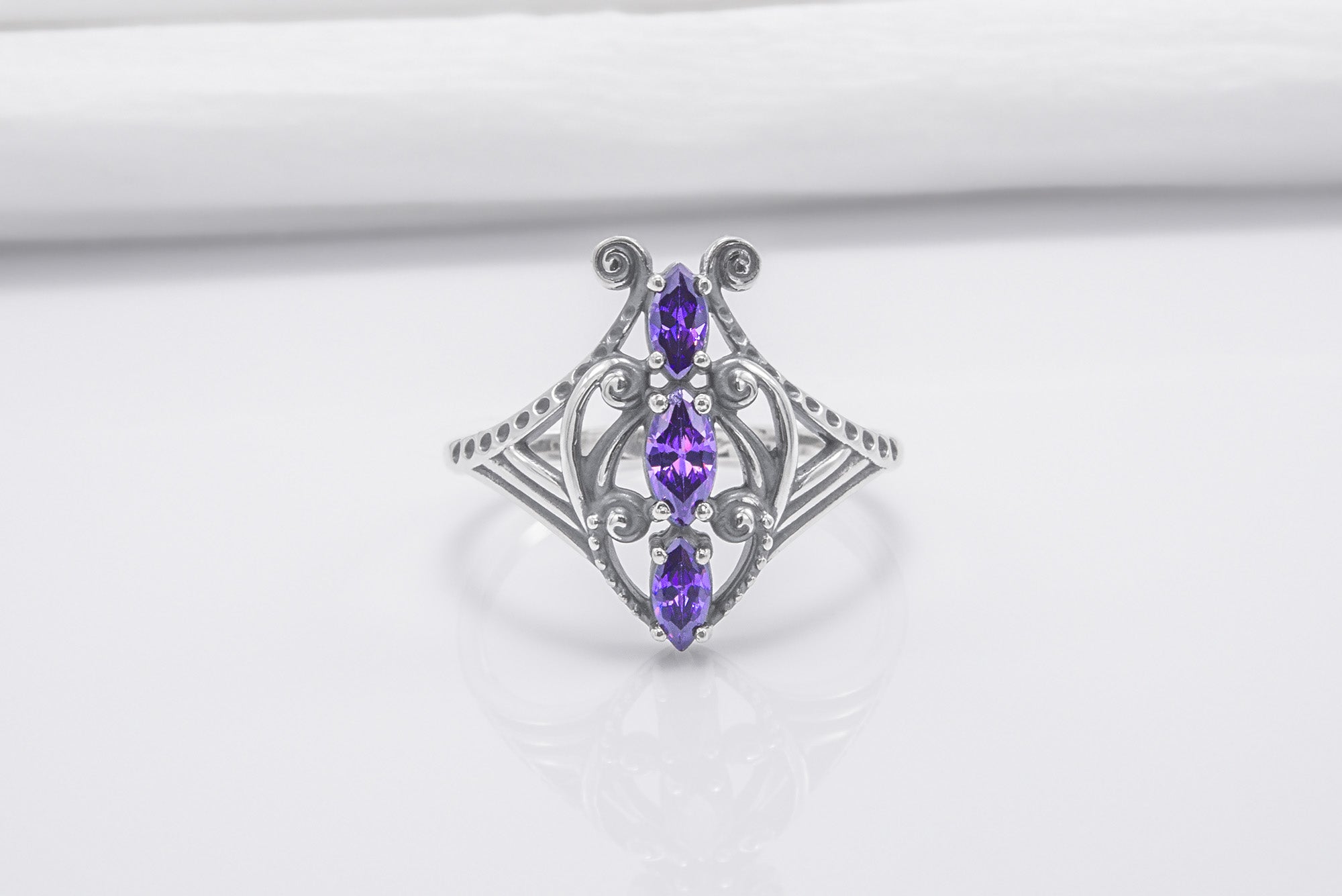 Sterling Silver Butterfly Ring with Purple Gems, Handmade Fashion Jewelry - vikingworkshop