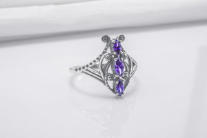 Sterling Silver Butterfly Ring with Purple Gems, Handmade Fashion Jewelry - vikingworkshop