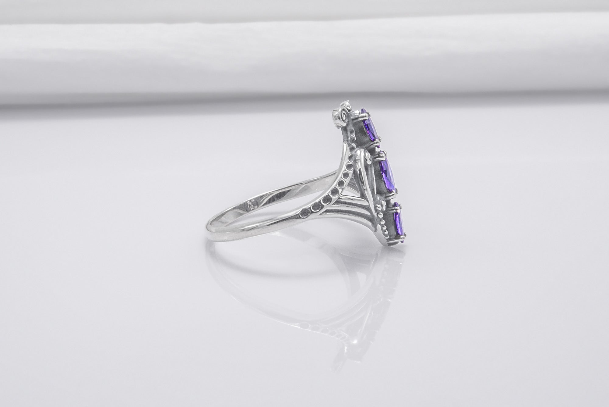 Sterling Silver Butterfly Ring with Purple Gems, Handmade Fashion Jewelry - vikingworkshop