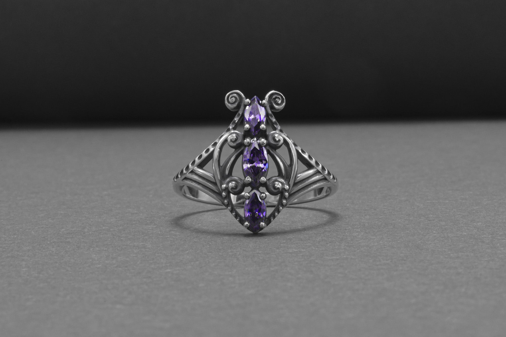 Sterling Silver Butterfly Ring with Purple Gems, Handmade Fashion Jewelry - vikingworkshop