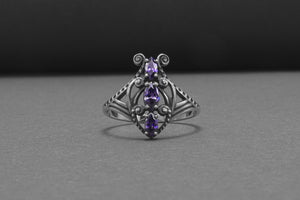 Sterling Silver Butterfly Ring with Purple Gems, Handmade Fashion Jewelry - vikingworkshop