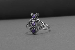 Sterling Silver Butterfly Ring with Purple Gems, Handmade Fashion Jewelry - vikingworkshop