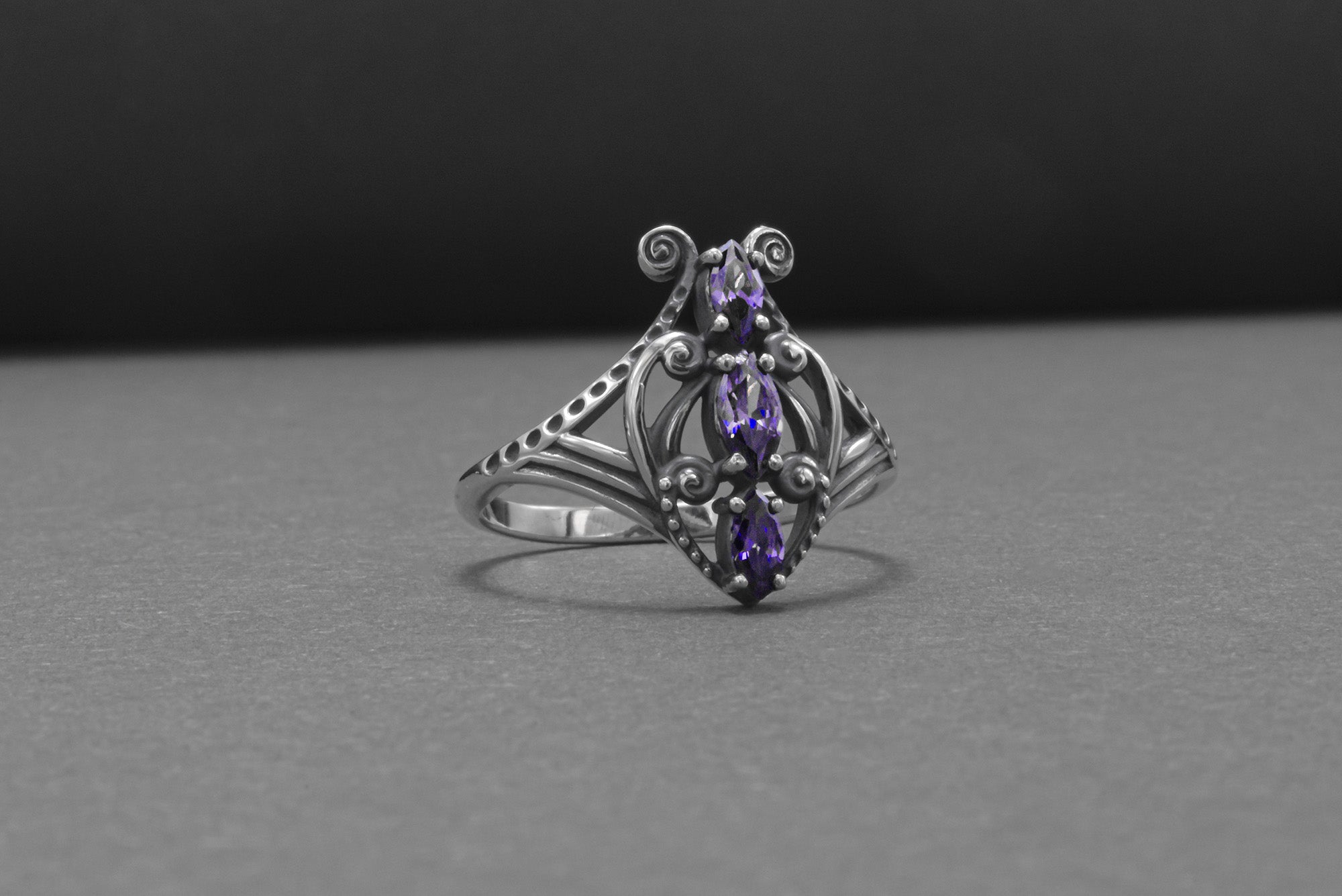 Sterling Silver Butterfly Ring with Purple Gems, Handmade Fashion Jewelry - vikingworkshop