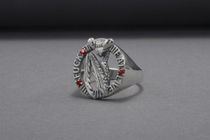 Mantis Sterling Silver Round Ring with Red Gems, Handmade Jewelry - vikingworkshop