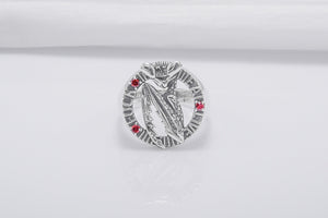 Mantis Sterling Silver Round Ring with Red Gems, Handmade Jewelry - vikingworkshop