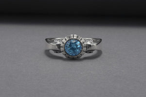 Minimalistic 925 Silver Ring With Ornament And Blue Gem, Handmade Jewelry - vikingworkshop