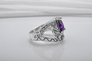 Sterling Silver Ring With Purple Gem, Handcrafted Jewelry - vikingworkshop