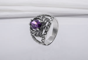 Sterling Silver Ring With Purple Gem, Handcrafted Jewelry - vikingworkshop