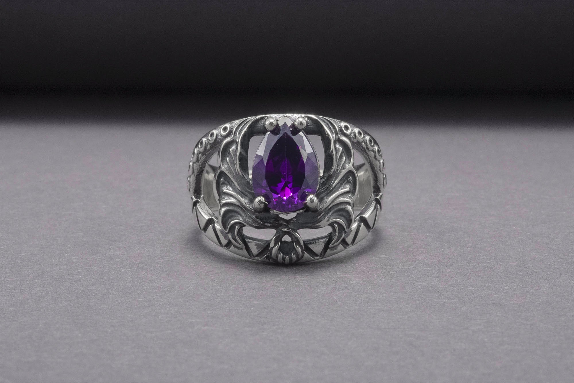 Sterling Silver Ring With Purple Gem, Handcrafted Jewelry - vikingworkshop