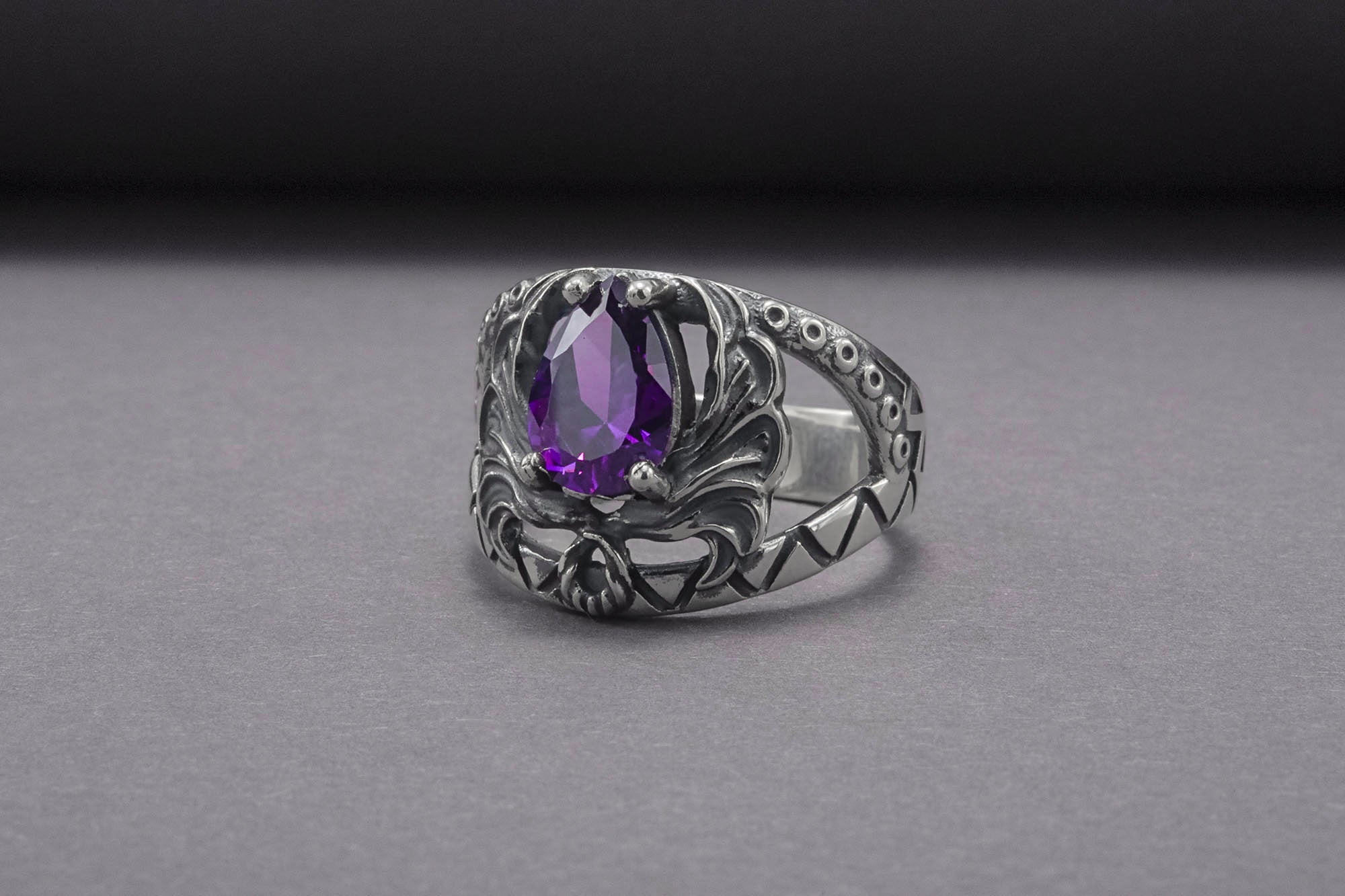 Sterling Silver Ring With Purple Gem, Handcrafted Jewelry - vikingworkshop