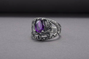 Sterling Silver Ring With Purple Gem, Handcrafted Jewelry - vikingworkshop