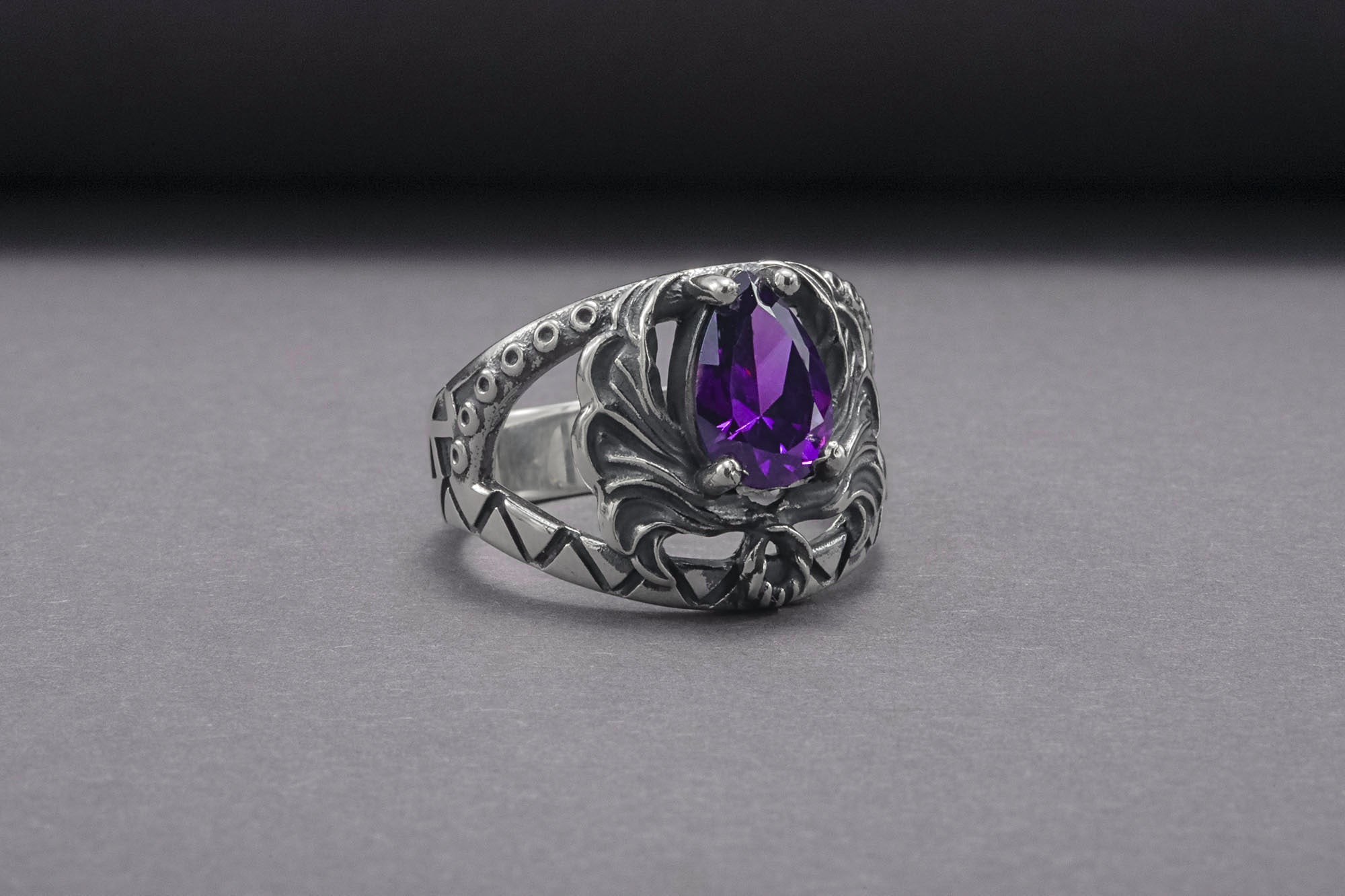 Sterling Silver Ring With Purple Gem, Handcrafted Jewelry - vikingworkshop