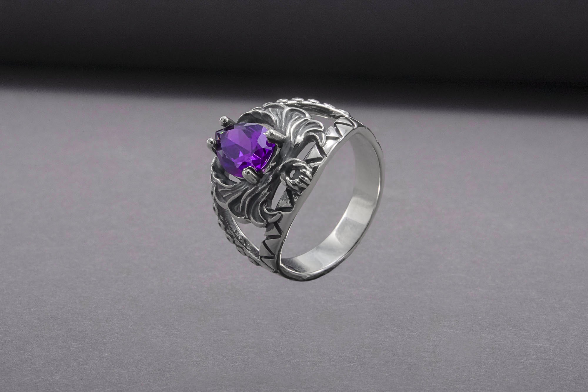 Sterling Silver Ring With Purple Gem, Handcrafted Jewelry - vikingworkshop