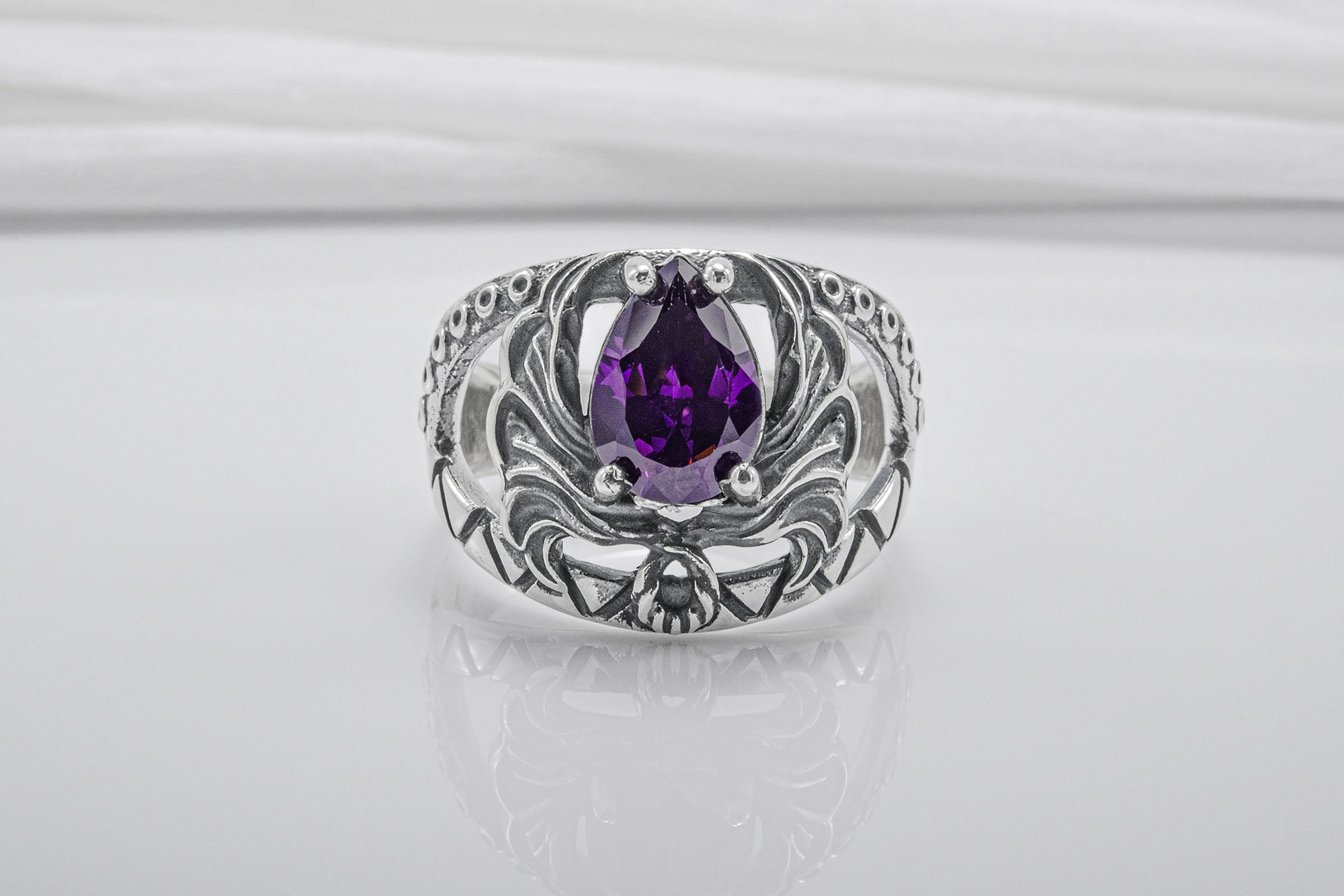 Sterling Silver Ring With Purple Gem, Handcrafted Jewelry - vikingworkshop