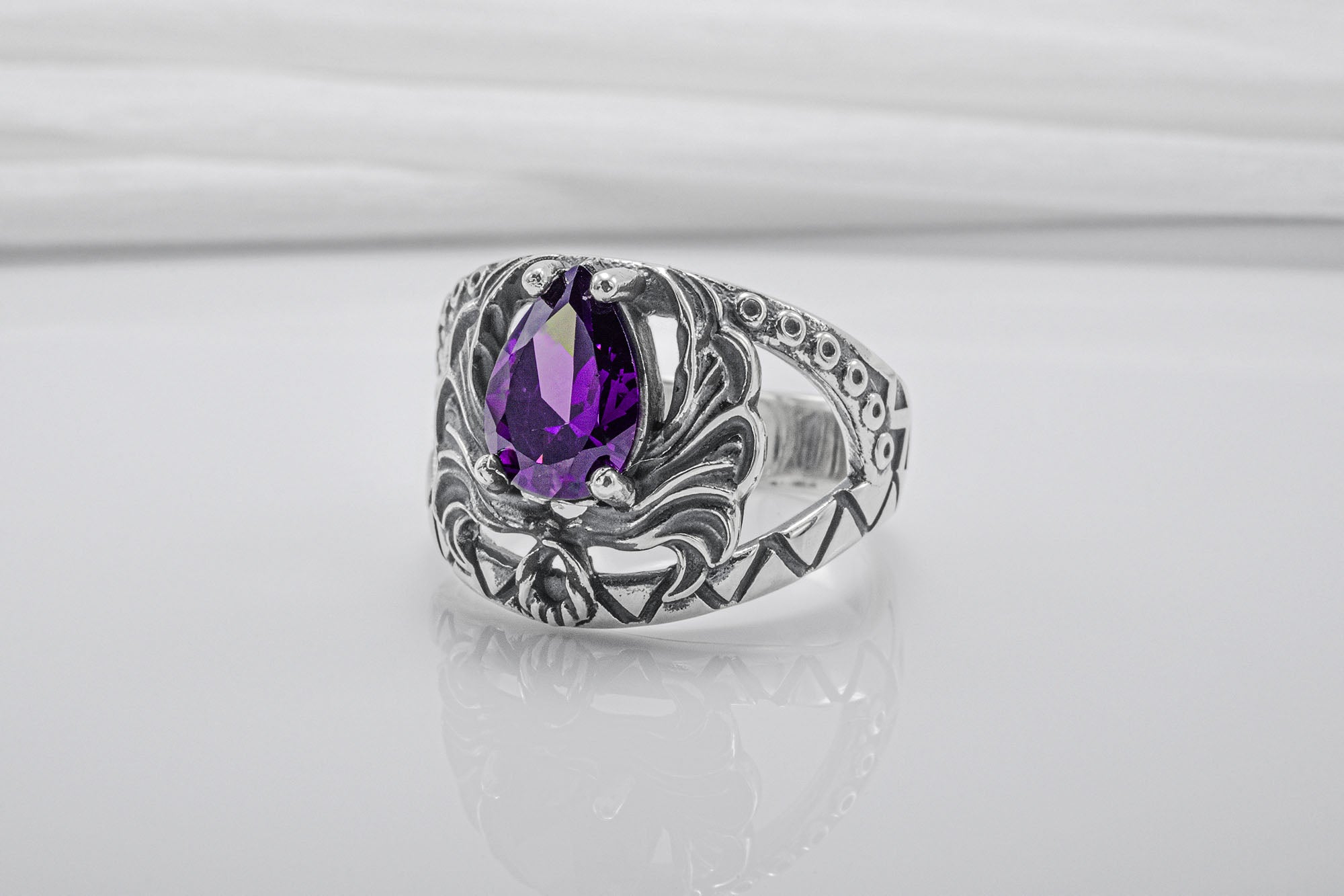 Sterling Silver Ring With Purple Gem, Handcrafted Jewelry - vikingworkshop