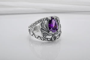 Sterling Silver Ring With Purple Gem, Handcrafted Jewelry - vikingworkshop