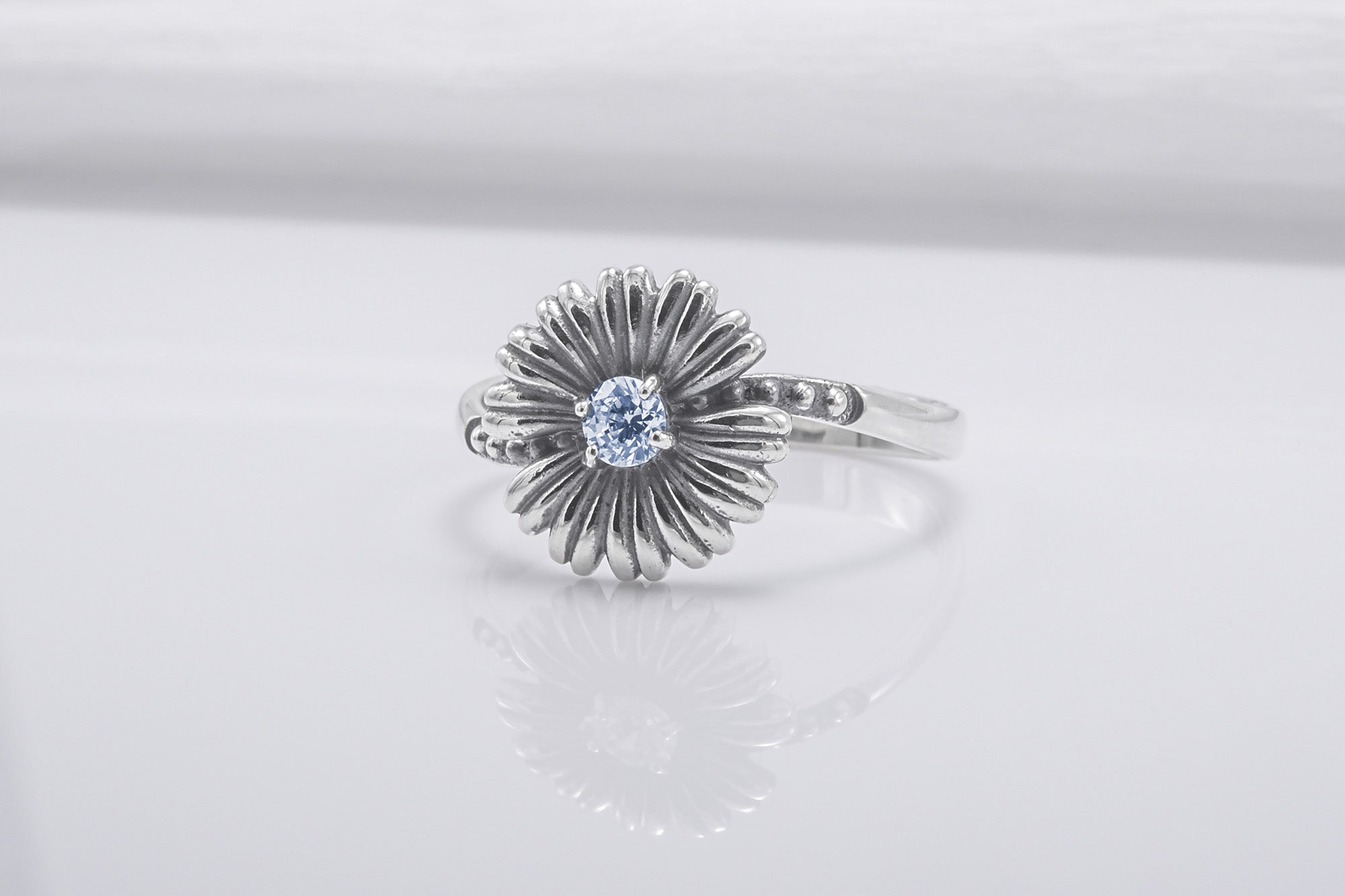 Minimalistic Flower Sterling Silver Ring, Handcrafted Jewelry - vikingworkshop