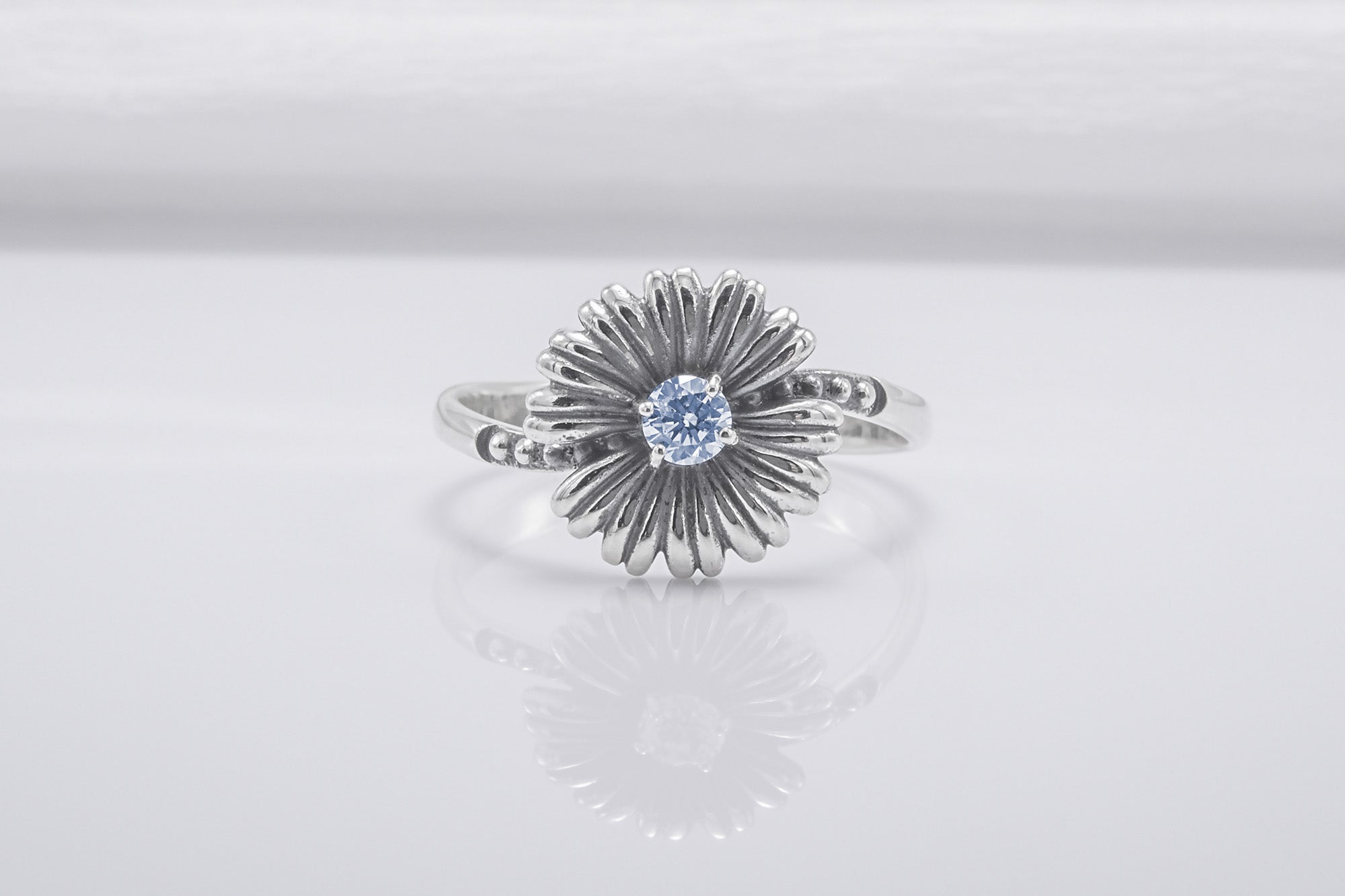 Minimalistic Flower Sterling Silver Ring, Handcrafted Jewelry - vikingworkshop