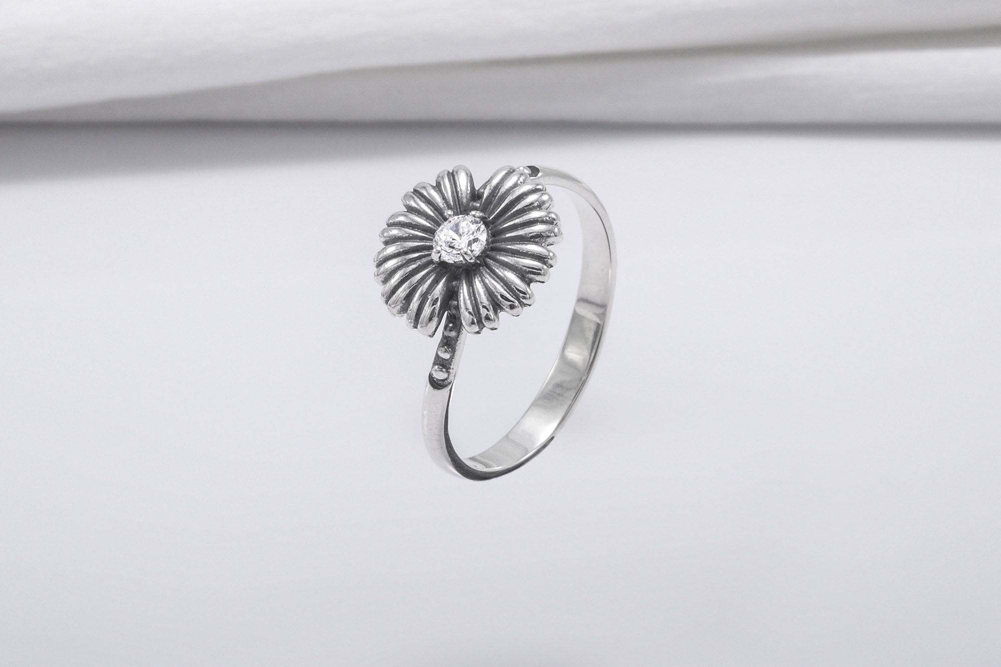 Minimalistic Flower Sterling Silver Ring, Handcrafted Jewelry - vikingworkshop