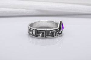 925 Silver Ring With Ornament And Gems, Handcrafted Jewelry - vikingworkshop