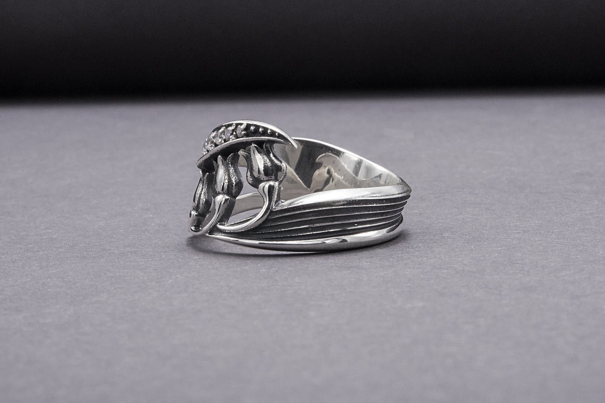 Handmade Tulip 925 Silver Ring With Gems, Unique Fashion Jewelry - vikingworkshop