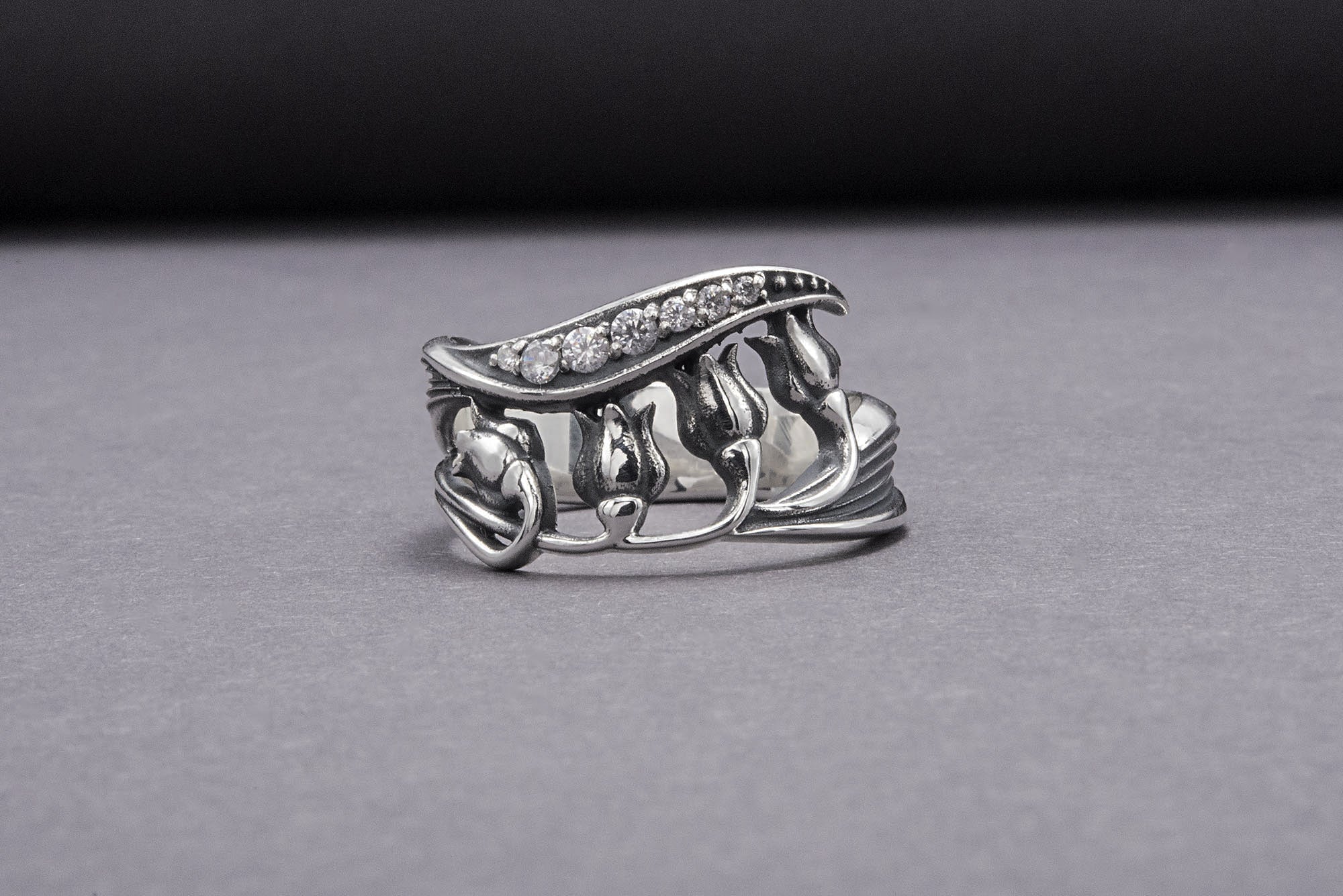 Handmade Tulip 925 Silver Ring With Gems, Unique Fashion Jewelry - vikingworkshop