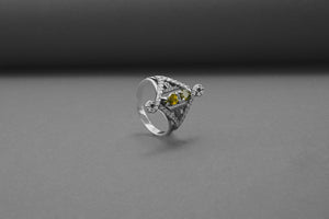 Sterling Silver Unique Ring with Yellow Gems, Handmade Classic Jewelry - vikingworkshop