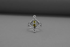 Sterling Silver Unique Ring with Yellow Gems, Handmade Classic Jewelry - vikingworkshop