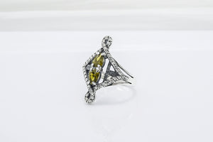 Sterling Silver Unique Ring with Yellow Gems, Handmade Classic Jewelry - vikingworkshop