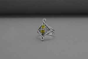 Sterling Silver Unique Ring with Yellow Gems, Handmade Classic Jewelry - vikingworkshop