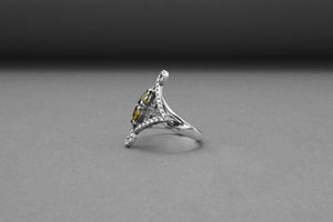 Sterling Silver Unique Ring with Yellow Gems, Handmade Classic Jewelry - vikingworkshop