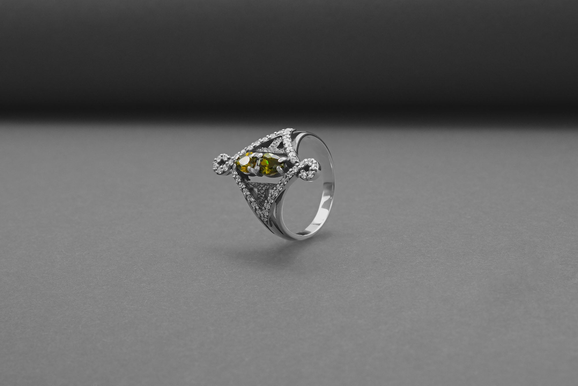 Sterling Silver Unique Ring with Yellow Gems, Handmade Classic Jewelry - vikingworkshop