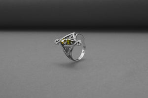 Sterling Silver Unique Ring with Yellow Gems, Handmade Classic Jewelry - vikingworkshop