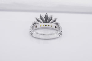 925 Silver Leaves Crown Ring with Ornament and Gems, Handcrafted Jewelry - vikingworkshop