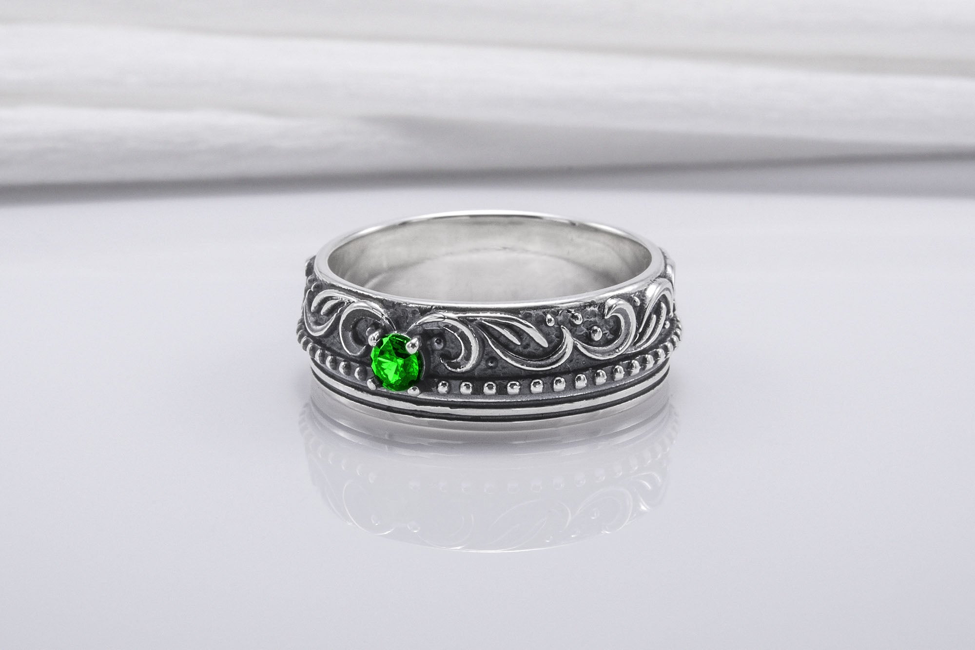 Minimalistic Sterling Silver Ring With Floral Ornament, Handcrafted Jewelry - vikingworkshop