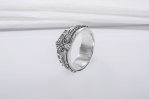 Sterling Silver Ring With Shell Ornament and Clear Gem, Handcrafted Jewelry - vikingworkshop