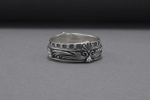 Sterling Silver Ring With Shell Ornament and Clear Gem, Handcrafted Jewelry - vikingworkshop