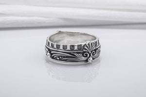 Sterling Silver Ring With Shell Ornament and Clear Gem, Handcrafted Jewelry - vikingworkshop