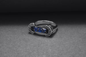 925 Silver Colosseum Road Ring with Blue Gems, Handcrafted Greek Jewelry - vikingworkshop