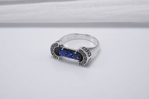 925 Silver Colosseum Road Ring with Blue Gems, Handcrafted Greek Jewelry - vikingworkshop