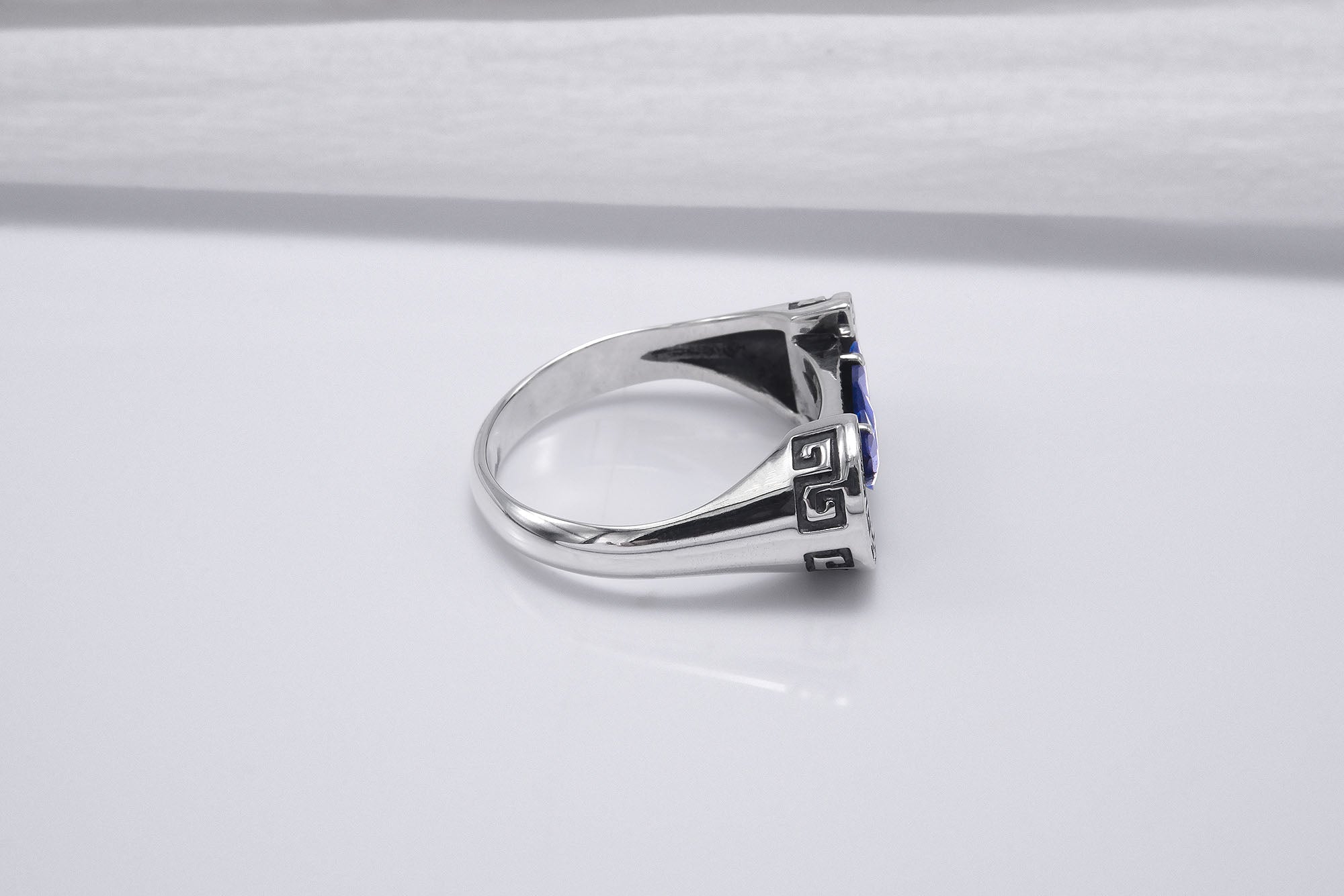 925 Silver Colosseum Road Ring with Blue Gems, Handcrafted Greek Jewelry - vikingworkshop