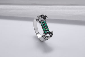 925 Silver Colosseum Road Ring with Green Gems, Handcrafted Greek Jewelry - vikingworkshop