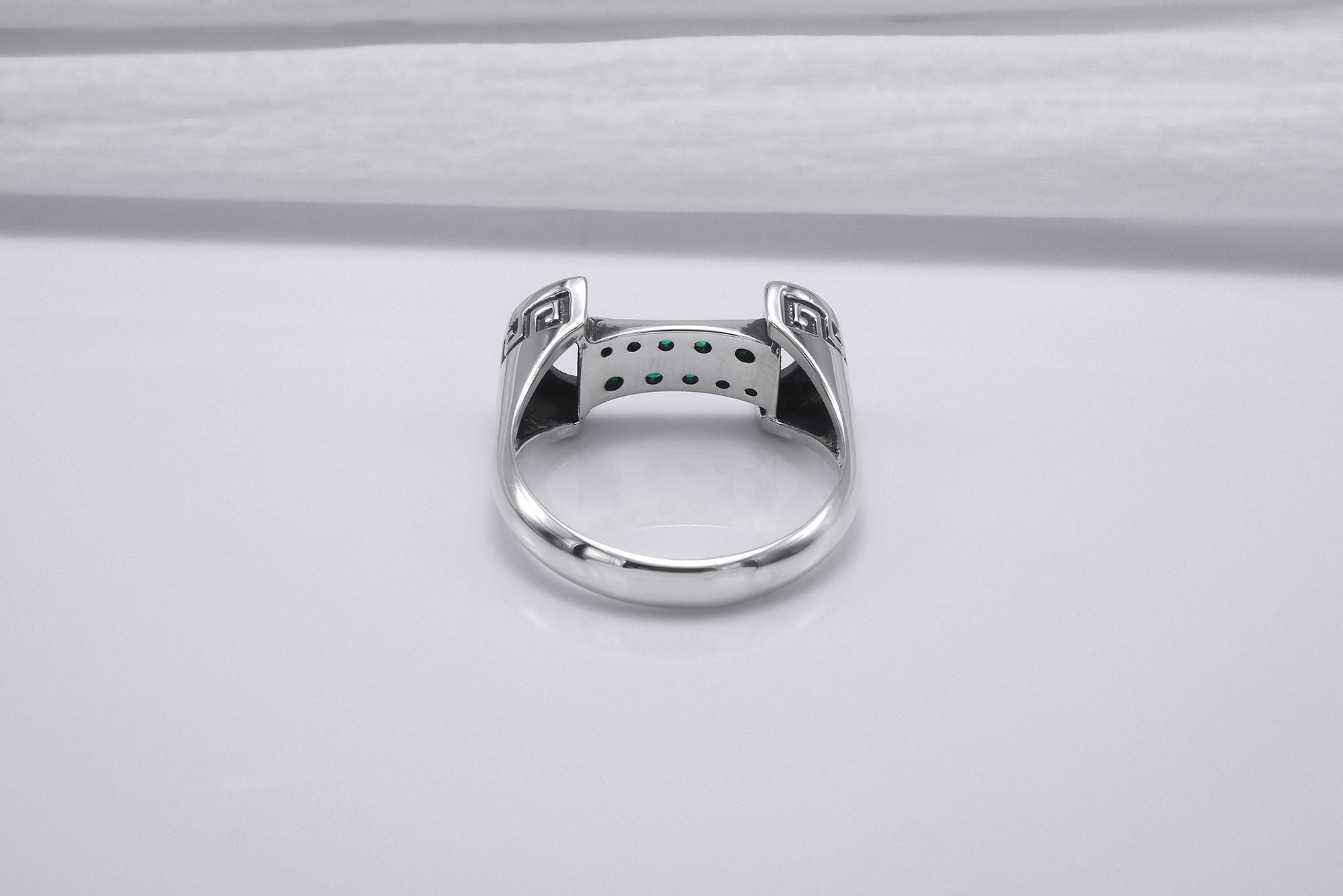 925 Silver Colosseum Road Ring with Green Gems, Handcrafted Greek Jewelry - vikingworkshop