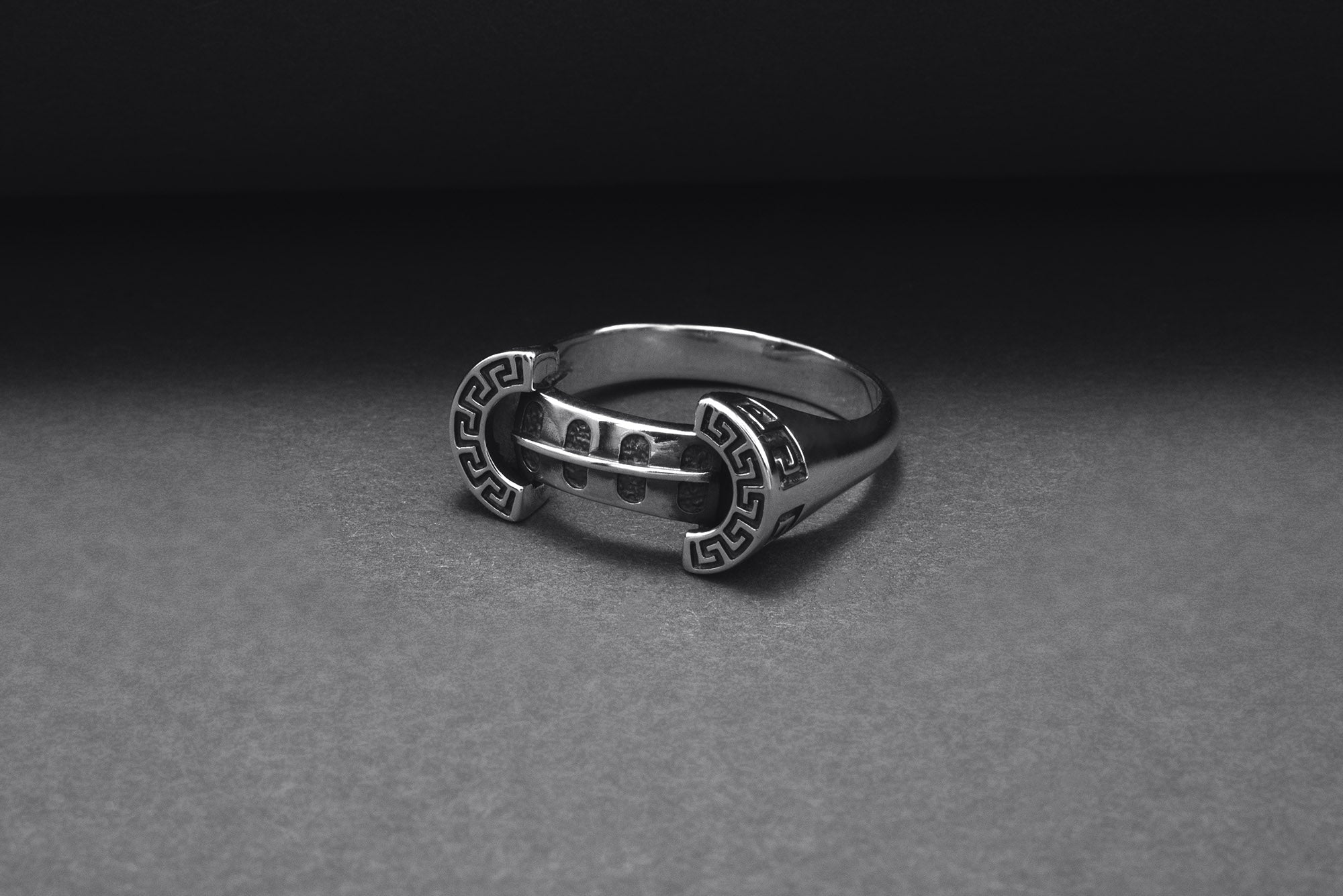925 Silver Colosseum Road Ring with Ornament, Handcrafted Greek Jewelry - vikingworkshop