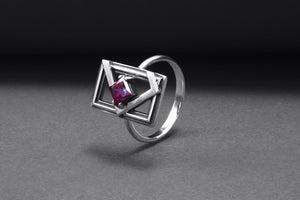 Sterling Silver Frame Ring with Purple Gem, Handmade Classic Jewelry - vikingworkshop