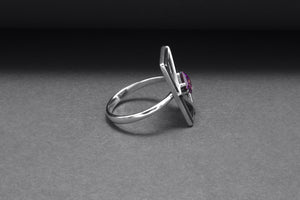 Sterling Silver Frame Ring with Purple Gem, Handmade Classic Jewelry - vikingworkshop